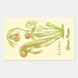 Adesivo Retangular Ex Libris Floral Book Plante Stickers