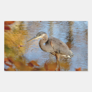 Adesivo Retangular Excelente Blue Heron enquadrado com folhagem de ou