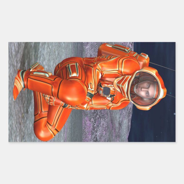Adesivo Retangular Explorador de Marte Astronauta Planeta Alien Arte  (Frente)