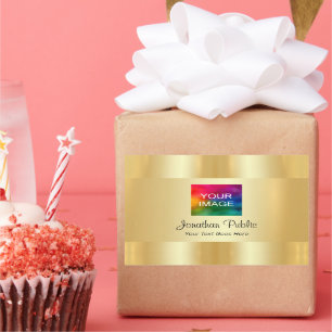 Adesivo Retangular Faça o upload Dourado da sua foto ou logotipo come