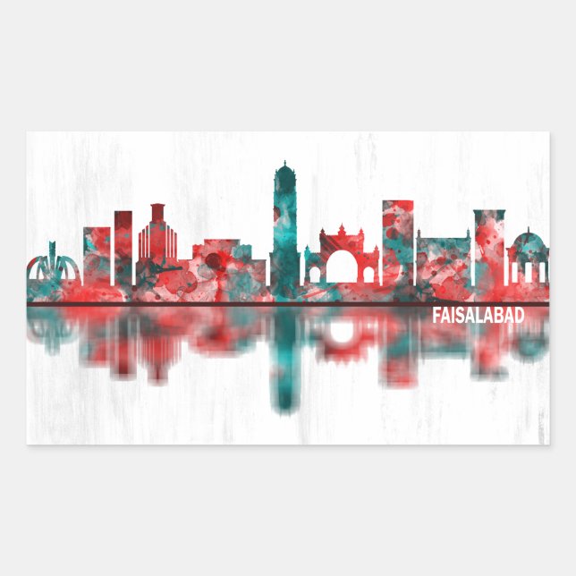 Adesivo Retangular Faisalabad Pakistan Skyline (Frente)