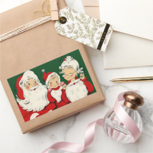 Adesivo Retangular Família de Papai Noel Retro Meados do Século – Kit