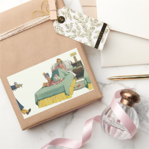 Adesivo Retangular Família Vintage servindo café da manhã da mãe na c