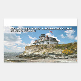 Adesivo Retangular Farol da Ilha rosa, Rhode Island