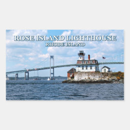 Adesivo Retangular Farol da Ilha rosa, Rhode Island