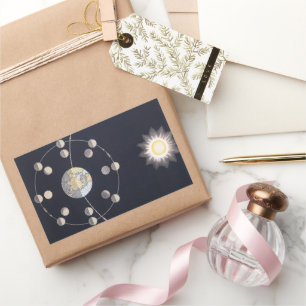 Adesivo Retangular Fases da Lua com Terra e Sol, Astronomia Vintage