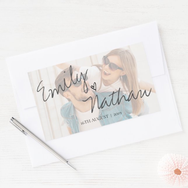 Adesivo Retangular Faux Vellum Effect Photo Wedding Cute (Envelope)