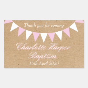 Adesivo Retangular Favor de Batismo Rosa Baby Bunting