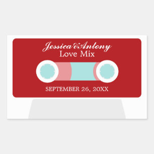 Adesivo Retangular Favor de Casamento da Mixtape Retro