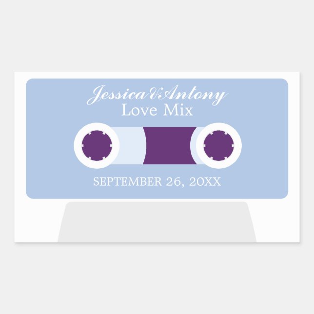 Adesivo Retangular Favor de Casamento da Mixtape Retro (Frente)