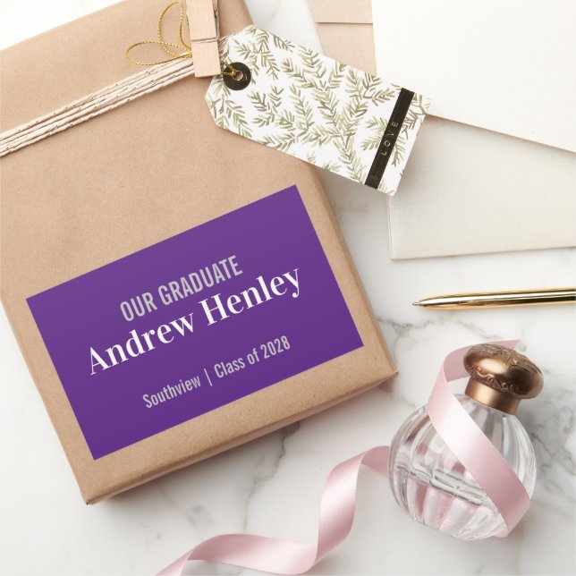 Adesivo Retangular Favor de Festa de formatura Roxo de Texto Simples (Presentear)