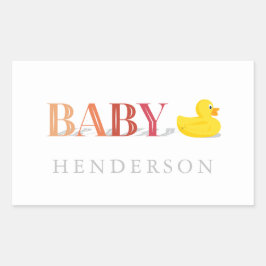 Adesivo Retangular Favor do Chá de fraldas Pato de Borracha Rosa Pêss