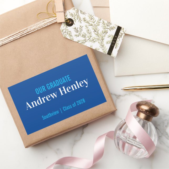 Adesivo Retangular Favorito de Festa de formatura branca e azul de te (Presentear)