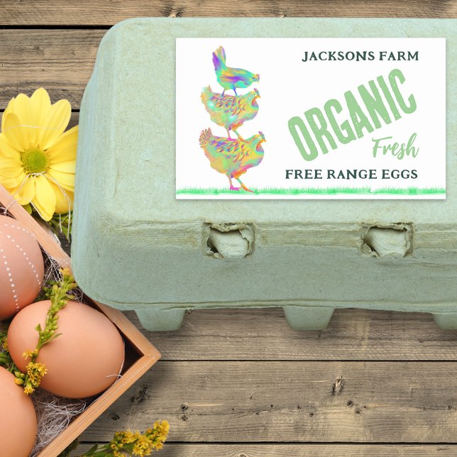 Adesivo Retangular Fazendas Frescas Ovos Orgânicos Intervalo Livre (Organic fresh free range chicken egg box stickers with personalized small business name)