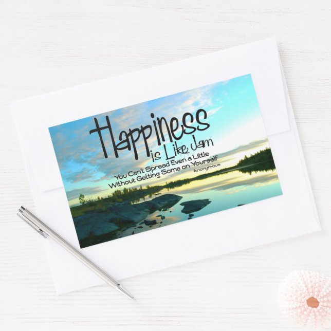 Adesivo Retangular "Felicidade é como emperramento" Citação Inspiraci (Envelope)