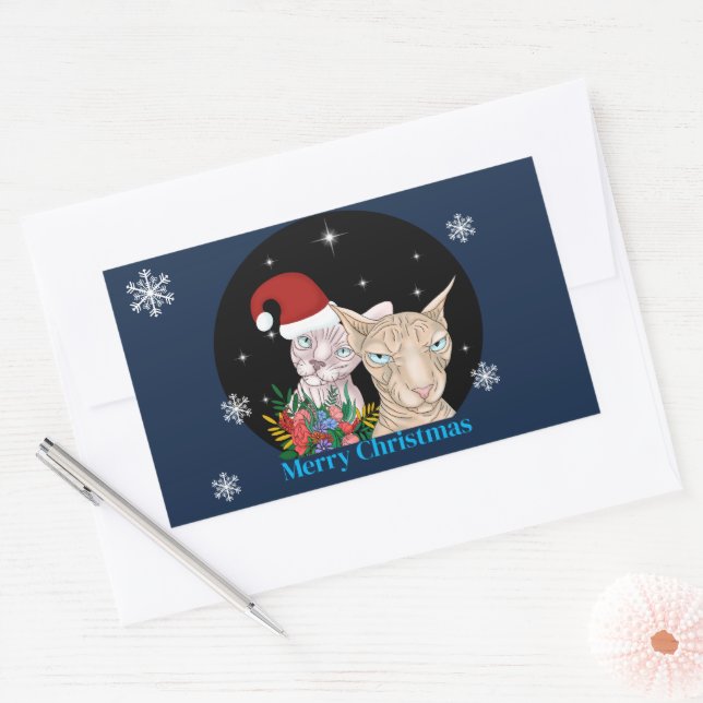 Adesivo Retangular Felinos de Natal sob o céu estrelado (Envelope)