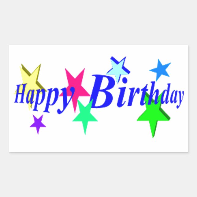 Adesivo Retangular Feliz Aniversário Com Estrelas (Frente)