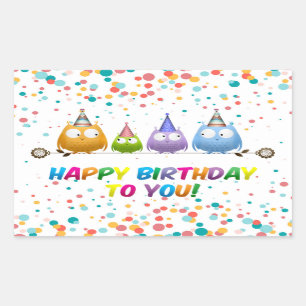 Adesivo Retangular Feliz Aniversário, Coruja.