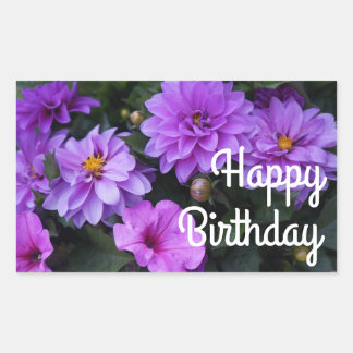 Adesivo Retangular Feliz Aniversário Dahlia Lilac e Petunia Stickers
