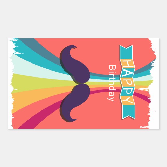 Adesivo Retangular Feliz aniversário do bigode (Frente)