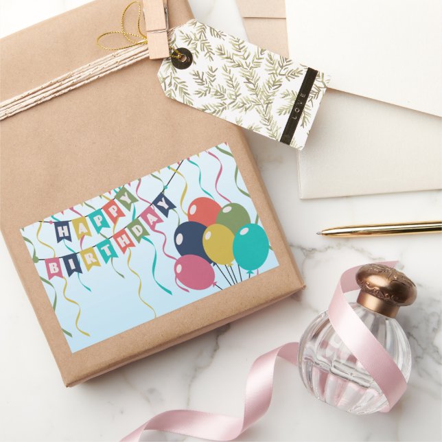 Adesivo Retangular Feliz aniversário dos balões (Presentear)