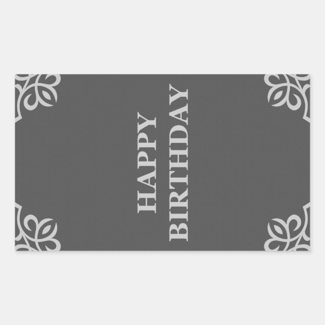 Adesivo Retangular feliz aniversário (elegantGreys) (Frente)