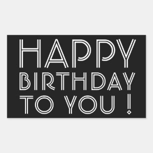 Adesivo Retangular "Feliz Aniversário Para Você!" Preto & Branco