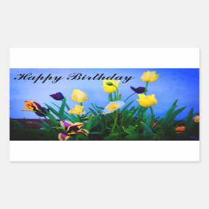 Adesivo Retangular Feliz Aniversário Várias Tulipas #2 Stickers
