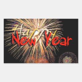 Adesivo Retangular Feliz ano novo Red Fireworks 2024 R Sticker