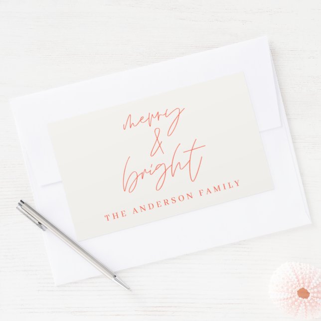 Adesivo Retangular Feliz de fotos modernas e natal vermelho vivo (Envelope)