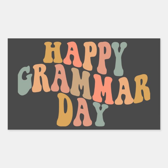 Adesivo Retangular Feliz Dia da Gramática, Retro Wavy (Frente)