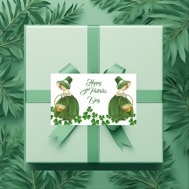 Adesivo Retangular Feliz Dia de São Patrício Garota Sortuda (Happy St Patrick's Day Little Girl Lucky Shamrocks Rectangular Sticker)