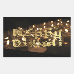Adesivo Retangular Feliz Diwali Black e Douradas estrelas à luz do di