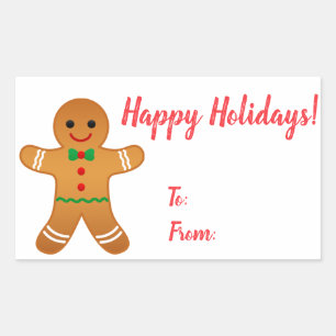 Adesivo Retangular Feliz Feriados!   Gingerbread Man Christmas Tag