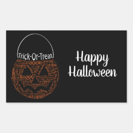 Adesivo Retangular Feliz Halloween Jack O Lanterna Word Art Laranja