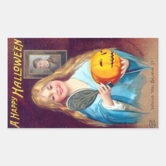Adesivo Retangular Feliz Halloween Rapariga Esmagando Vintagem De Cab