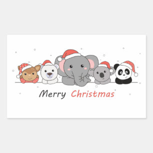Adesivo Retangular Feliz Natal Animais Fofos Squ
