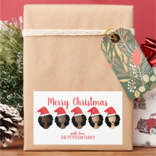 Adesivo Retangular Feliz Natal Beleza Natural com Santa Hats G