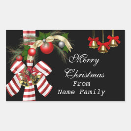 Adesivo Retangular Feliz Natal Black Red Balls Dourado Festa Xmas