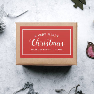 Adesivo Retangular Feliz Natal do nosso nome de família Festivo Verm