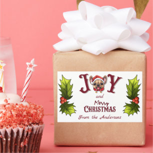Adesivo Retangular Feliz Natal Joy Bonito Bulldog Francês Holly