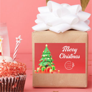 Adesivo Retangular Feliz Natal Moderno Logotipo Corporativo de Férias