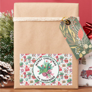 Adesivo Retangular Feliz Natal & Nome no padrão de 4 feriados