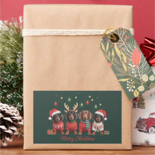 Adesivo Retangular Feliz Natal Papai Noel Rena Dachshund Salsicha 