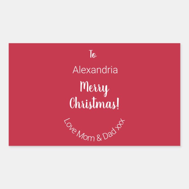 Adesivo Retangular Feliz Natal Personalizado Da Mãe E Pai (Frente)