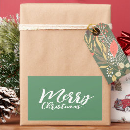 Adesivo Retangular Feliz Natal Simples Girly White Script Verde