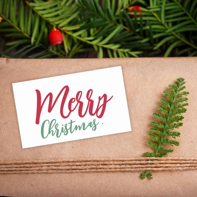 Adesivo Retangular Feliz Natal - Simples Roteiro Verde Vermelho (Merry Christmas Simple Red Green Script White Rectangular Sticker)