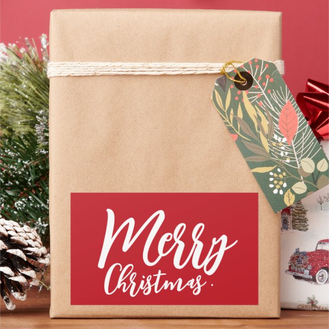 Adesivo Retangular Feliz Natal - Simples Script Branco Vermelho (Feriado)
