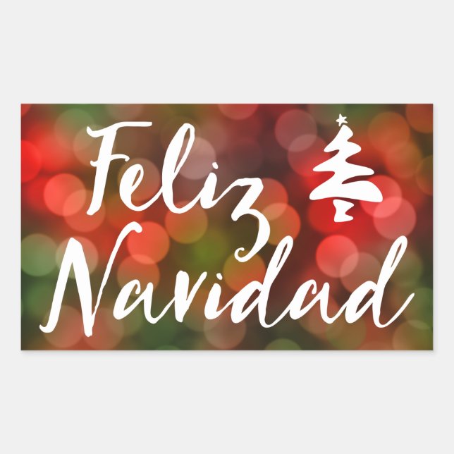 Adesivo Retangular Feliz Navidad (luzes bokeh) (Frente)