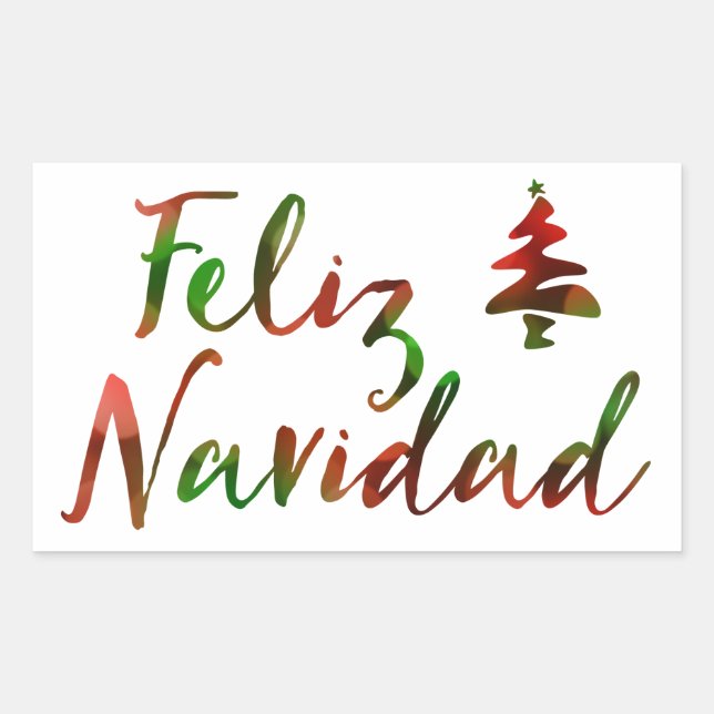 Adesivo Retangular Feliz Navidad (luzes de árvores bokeh) (Frente)